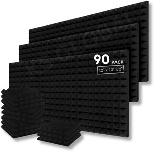 NASA Soundproof Padding Foam Panels, Acoustic Foam Panel Wedge Studio Soundproofing Wall Tiles 2" X 12" X 12" Extra Thick. Absorption Panel High Density Beveled Edge. Pack of 90