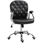 Vinsetto Faux Leather Vanity Office Chair, Button Tufted Swivel Chair with Adjustable Height, Padded Armrests and Tilt Function, Black