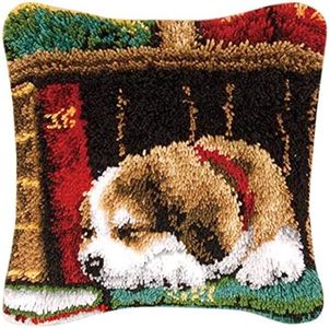 Coopay Latch Hook Cushion Set, Latch Hook Cushion Kit for Beginners Adults or Children to Latch Yourself, DIY Latch Hook Carpet Latch Pack, Cushion Your Own Knotting Set, 43 cm × 43 cm, Dog
