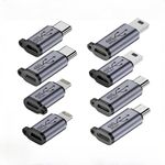 USB C/Micro USB to Mini USB Connector, USB C/Lightning to Micro USB Adapter, Micro USB/Lightning to USB C Extender, Type C/Micro USB Female to Lightning Male Converter, 480Mb (8pack) for Phone/PC etc