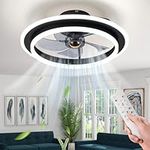 POWPOL Ceiling Fans with Lights, Low Profile Reversible Ceiling Fans Flush Mount Ceiling Fan and Remote LED Dimmable 3 Colors 6 Speeds 50CM Ceiling Fans Lights for Bedroom (Black)