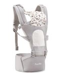 Bonfino Admire 5-in-1 Hipseat Baby Carrier|Ergonomic Baby Carry Bag, Adjustable Strap & Breathable Fabric|Baby Carrier with Stylish Belt| Baby Holder for 5-18 Month Babies,15 Kg Capacity - Grey