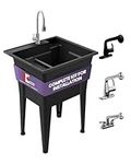 Heavy Duty Utility Sink with Staineless Steel Gooseneck Faucet–Polypropylene Laundry Sink, Black Garage Sink,Indoor and Outdoor Use–Complete Sink Set by Noah William Home(24” X 22” X 34” 19.5 Gallons)