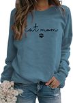 Kisswow Womens Cat Mom Shirts Long Sleeve Cute Graphic Tees Cat Mama Sweatshirt, L-cat Mom 01 Blue, Medium