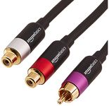 Amazon Basics - RCA Y-Adapter Splitter with 2-Female on One End and 1-Male RCA Cable, Gold-Plated, 12 Inches/30.4 cm, Black