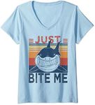 Womens Just Bite Me | Funny Fishing Cool Shark V-Neck T-Shirt