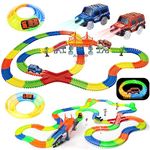 Car Track Glow in the Dark, Glow Race Tracks Toy with 2 LED Light Race Cars, 360PCS Flexible Race Track Construction Toy Gifts for 3 4 5 6 Year+Boys Girls