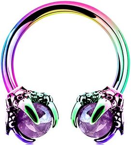 OUFER 316L Surgical Steel Circular Earrings Two Amethyst Opals Surrounded by Dragon Claws Cartilage Earring Ear Body Piercing Jewelry Helix Earrings Piercing…