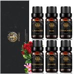 100% Pure Floral Essential Oil Set for Diffuser-Rose,Lavender,Jasmine,Geranium,Ylang Ylang,Chamomile Essential Oil,100% Pure Jasmine Essential Oil,6x10ml Aromatherapy Rose Oil Set for Diffuser