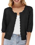 GRACE KARIN Cardigan for Women Summer Lightweight 3/4 Short Sleeve Knit Cardigan Black M