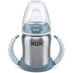 NUK First Choice+ Stainless Steel Learner Cup Sippy Cup | 6-18 Months | Leak-Proof Silicone Spout | Anti-Colic Vent | BPA-Free | 125ml | Blue | 1 Count