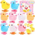 SevenQ Wind Up Toys for Kids Easter Basket Stuffers, 9Pcs Hopping Bunny Toys and Plush Chicks Jumping Small Fidget Toys for Easter Egg Fillers Goodie Bags Treasure Chest Party Favors Gifts