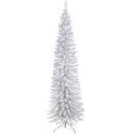 WeRChristmas Pre-Lit Pencil Christmas Tree with 180 LED Lights, 6.5 feet/1.95 m - 25 x 25 x 213 cm, White