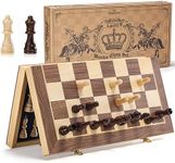 Upgraded Magnetic Chess Set, 15” Tournament Staunton Wooden Chess Board Game Set with Crafted Chesspiece & Storage Slots for Kids Adult, includes Extra Kings Queens & Carry Bag