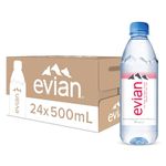 Evian Mineral Water, Naturally Filtered Drinking Water, 500ml Bottled Water Crafted by Nature, Case of 24 x 500ml Water Bottles