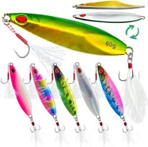 FREGITO Fishing Jigs Vertical Saltwater Jigs Vertical Jigging Spoon Fishing Tuna Lures Boat Fishing Artificial Lures for Tuna, Grouper, Dogtooth, Snapper, Bass, Salmon/60g, 80g,120g (5pcs-60g Short)