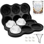 CAMKYDE Rose Ice Cube Tray 2 Inch [1 Mold + 1 Funnel + 6 Stoppers], 6 Cavity Silicone Rose Ice Cube Mold for Whiskey, Chilling Cocktails, Bourbon, Juice (Black)