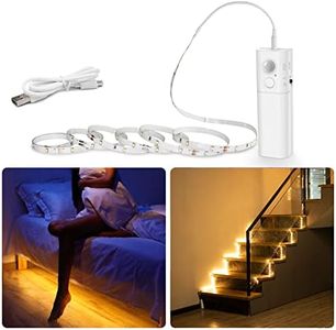 WOBANE LED Strip with Motion Sensor, Rechargeable Wardrobe Lighting, 2 m LED Sensor Light Cabinet Lights, LED Cabinet Lighting for Kitchen, Wardrobe, Stairs, Bed, 2700 K Warm White, 1 Pack