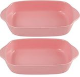 WE-CEF Porcelain Bakeware Set for Cooking 9 Inch Ceramic Baking Dish for Oven Individual Roasting Lasagna Pan Small Casserole Bakeware with Handle (Pack 2, Pink)