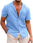 COOFANDY Men Linen Aloha Shirts Button Up Lightweight Beach Wear Wedding T Shirts A- Dark Blue