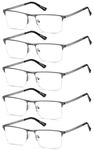 EYECEDAR 5-Pack Reading Glasses for Men Metal Gunmetal Half Frame Spring Hinges Eyeglasses Readers 1.75