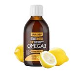 AquaOmega 3x Extra Strength EPA Omega-3 Liquid - Wild Caught Omega 3 Fish Oil Liquid with EPA, DHA and Vitamin D - 2650mg Omega-3 Supplements - 225ml Lemon
