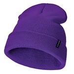 KDWAVE Knit Cuffed Beanie Hat Skull Cap Cute for Men Women Slouchy Unisex Fisherman Hats Soft Warm Stretchy Solid Color Purple