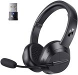 Wireless Headset with Mic for Work, Bluetooth Headset with Noise Cancelling Microphone, Bluetooth V5.3 Headphones with USB Dongle & Mic Mute for Computer/Laptop/PC/Cell Phones/Remote Work/Call Center