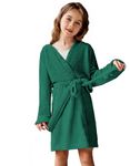 Arshiner Boys Girls Flannel Bathrobes Soft Fuzzy Hooded Robe Sleepwear with Belt for Kids Green 4-5T