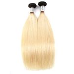 Bella Hair Sleek Straight 1B 613 Ombre Hair Bundles, Unparalleled Quality Remy Virgin Dark Root Blonde Human Hair Weave 16"16"