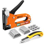 AECCN Staple Gun - 3 in 1 Heavy Duty Staple Nail Steel Gun Kit with 2100 Staples, Upholstery Stapler for Fixing Material, Decoration, Carpentry, Furniture, Doors and Windows-Orange