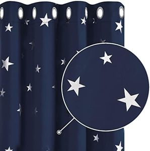 Deconovo Super Soft Foil Star Printed Thermal Insulated Blackout Curtains Eyelet Curtains for Bedroom W55xL70 Inches Navy Blue 2 Panels