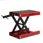 Bonnlo Motorcycle Scissor Lift Jack w/Safety Pin & Support Saddles, Height Adjustable Steel Center Hoist Crank Stand for Motorbike Repair Maintenance, 1100LBS Weight Capacity