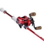 One Bass Spirit Flame Fishing Rod Reel Combo, Spinning & Baitcasting Fishing Pole with Graphite 2Pc Blanks, Stainless Steel Guides-6' Casting Red - Left Handed