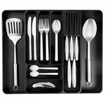 nuovva Cutlery Drawer Organiser – Adjustable Utensil Tray for Drawers – Expandable Cutlery Set Holder – Compact Drawer Divider for Knives, Forks and Spoons – Black Cutlery Divider