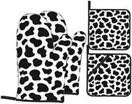 Cow Print Oven Mitts and Pot Holders Heat Resistant Non-Slip Potholders Oven Gloves and Pad for Baking Cooking Kitchen Grilling Bbq Gifts Sets of 4