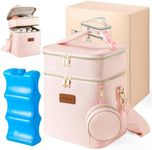 Breastmilk Cooler Bag with Ice Pack & Pacifier Case, Large Double Layer Insulated Baby Bottle Cooler Fits 6 Bottles, Breast Pump Storage Bag for Working Nursing Moms, Pink with Gift Box