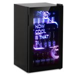 HCK 98L Mini Fridge - Cyberpunk Modern Lighting Beverage & Beer Fridge | 0-10°C Precise Control | Frost-Free Low-E Glass Door | Ideal for Gaming Room, Parties, Bedrooms | Black
