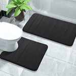 Onlyeasy Memory Foam Bath Mat Set, 2 Pieces 31.5x19.8 + 24x19.8 U-Shaped for Bathroom Rugs+Toilet Mats, Water Absorption, Non Slip,Thick,Dry Fast|Black|