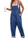 Women Long Casual Loose Denim Bib Overalls Jeans Pants Baggy Rompers Jumpsuits with Pockets