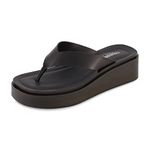 CUSHIONAIRE Women's Pippin Thong Platform Sandal with +Memory Foam, Black 6.5 UK