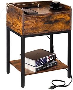Lerliuo Nightstand with Charging Station and USB Ports, 3-Tier End Side Table with Storage Drawer and Shelf, Modern Bedside Night Stand for Bedroom, Living Room- Retro Brown