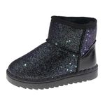 Girls Ankle Boots Toddler Girls Snow Booties Girls Sequin Leather Boot Winter Outdoor Walking Shoes for Kid Black, Size 9 UK Child