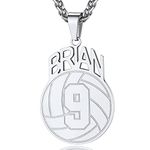 GOLDCHIC JEWELRY Volleyball Necklace Personalised with Name for Women, Stainless Steel Custom Number Sports Pendant with Wheat Chain Personalised Gifts for Volleyball Players