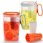 Foraineam 2 Pack Water Infuser Pitcher, 74 oz Plastic Water Pitcher with Lid and Fruit Infuser, Shatter-Proof Water Jug Fruit Infusion Pitcher for Iced Tea, Lemonade, Juice, Beverage, Milk