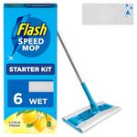 Flash Speedmop Wet Mop Floor Cleaner Starter Kit For Cleaning Floors, Includes: 1 Mop, 6 Wet Refills Lemon Scented, For A Fast & Easy Clean