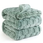 Bedsure Fleece Throw Blanket King Size for Bed - Checkered Large Blanket for Sofa, Fluffy Cosy Warm Blankets for Women, Light Green, 230x270 cm