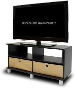 Furinno Entertainment Center w/2 Bin Drawers, Espresso/Brown