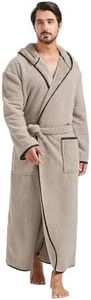 FashGudim 400g Mens Plush Robe with Hood Full Length Winter Long Luxury Hooded Bathrobe for Men Big and Tall, Taupe, 5X-Large-6X-Large Plus Tall