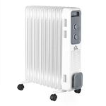 HOMCOM 2500W Oil Filled Radiator, 11 Fin, Portable Electric Heater with 3 Heat Settings, Safety Cut-Off and Wheels, White